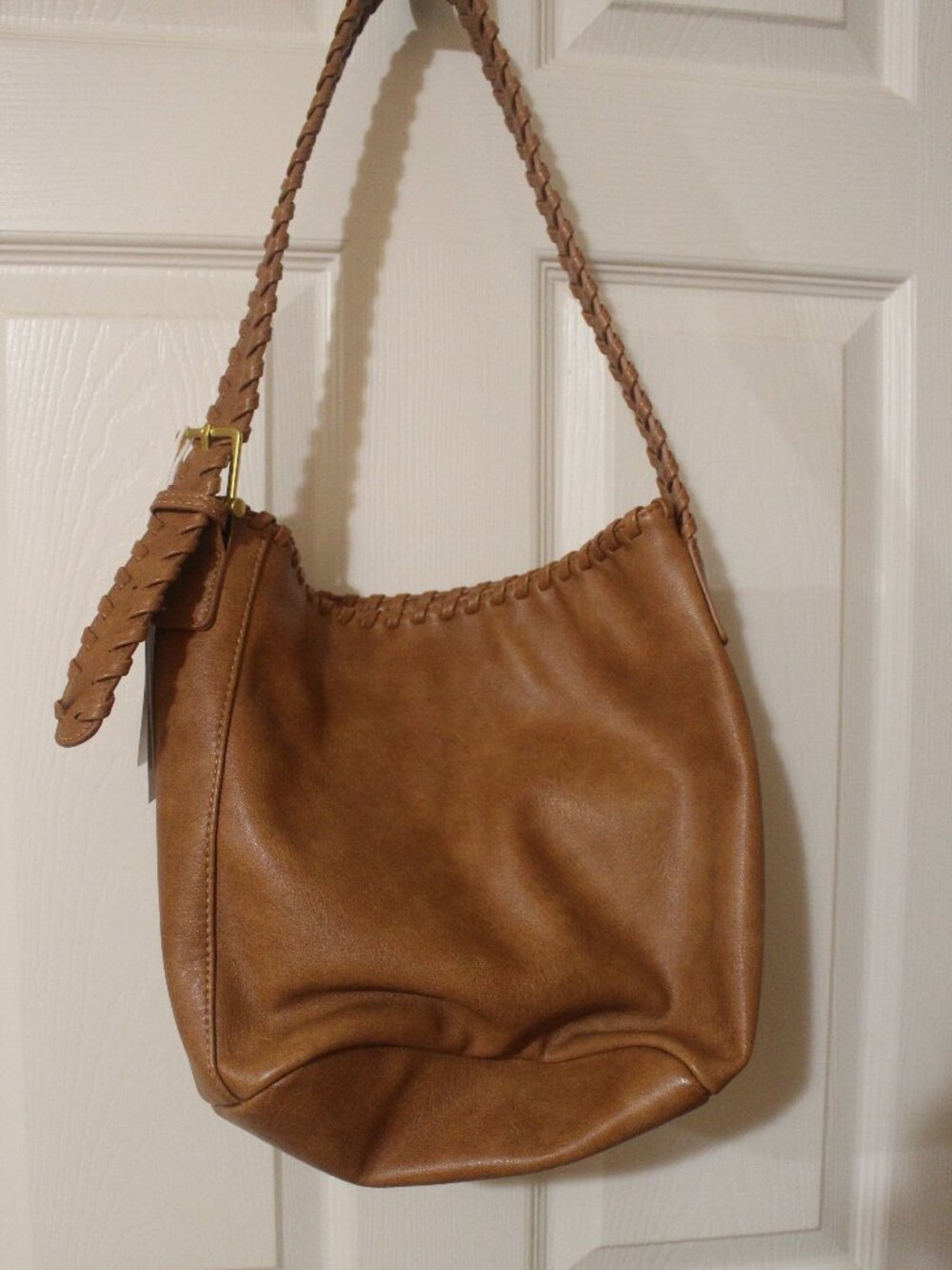 Cognac Whipstitch Hobo Shoulder Bag
